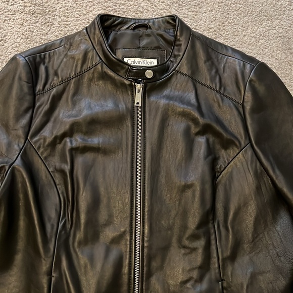 Black genuine leather Calvin Klein jacket. Immaculate condition  size L - Picture 2 of 5